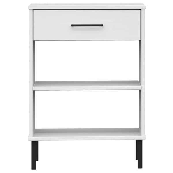 The Living Store Konsolbord med metallben OSLO vit massiv furu - Avlastningsbord