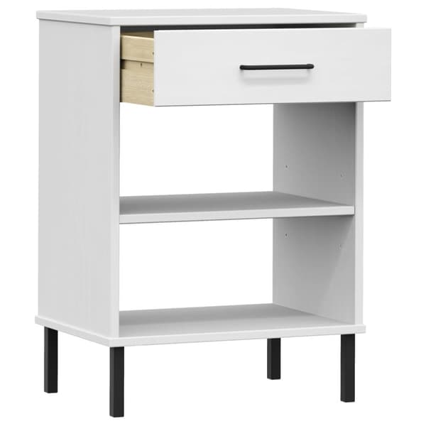 The Living Store Konsolbord med metallben OSLO vit massiv furu - Avlastningsbord