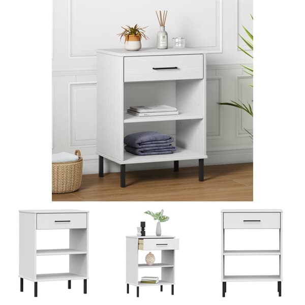 The Living Store Konsolbord med metallben OSLO vit massiv furu - Avlastningsbord