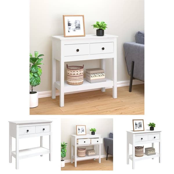 The Living Store konsolbord 75x35x75 cm massivt fyrretræ hvid -  Sideborde