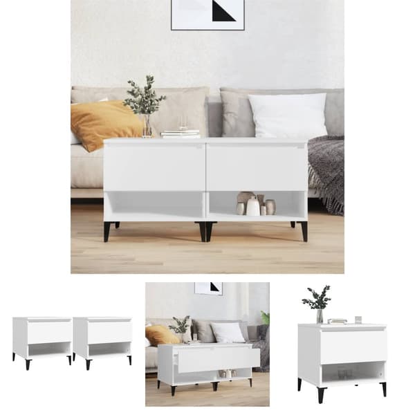 The Living Store sideborde 2 stk. 50x46x50 cm konstrueret træ hvid -  Sideborde