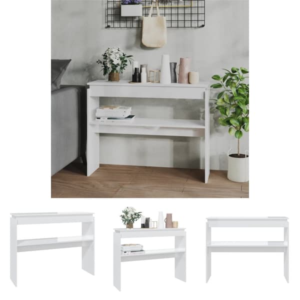 The Living Store konsolbord 102x30x80 cm konstrueret træ hvid højglans -  Sideborde