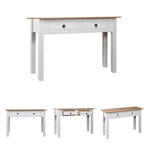 The Living Store Avlastningsbord vit 110x40x72 cm massiv furu panama - Avlastningsbord