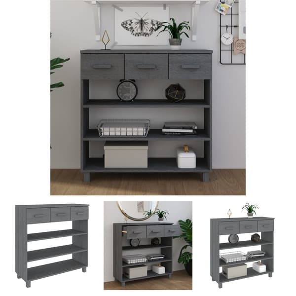 The Living Store Konsolbord HAMAR mörkgrå 90x35x90 cm massiv furu - Avlastningsbord