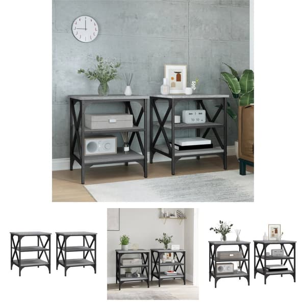 The Living Store sideborde 2 stk. 40x42x50 cm konstrueret træ grå sonoma-eg -  Sideborde