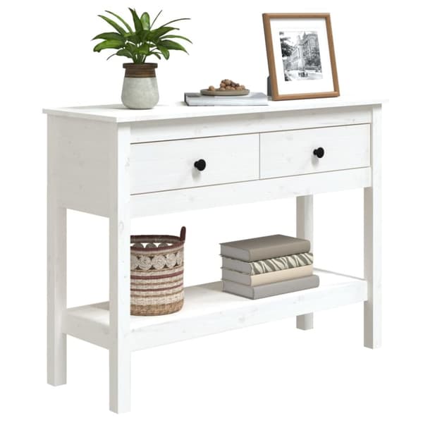 The Living Store konsolbord 100x35x75 cm massivt fyrretræ hvid -  Sideborde