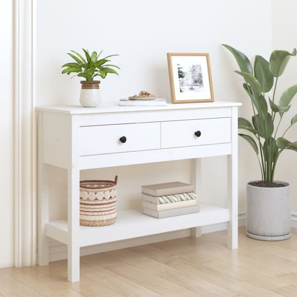 The Living Store konsolbord 100x35x75 cm massivt fyrretræ hvid -  Sideborde