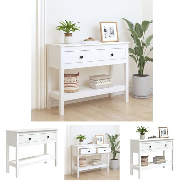 The Living Store konsolbord 100x35x75 cm massivt fyrretræ hvid -  Sideborde