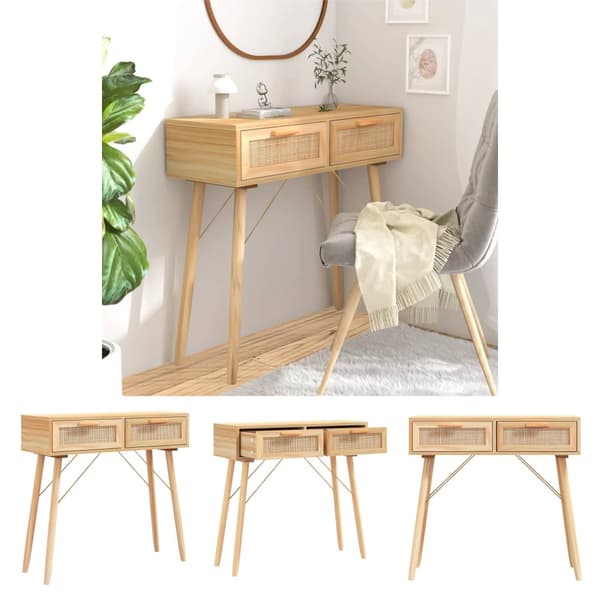 The Living Store konsolbord 80x30x75 cm massivt fyrretræ naturlig rattan brun -  Sideborde