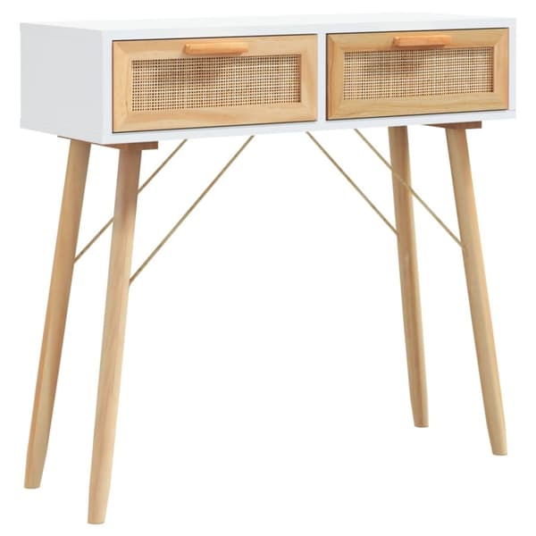 The Living Store konsolbord 80x30x75 cm massivt fyrretræ og naturlig rattan hvid - Sideborde