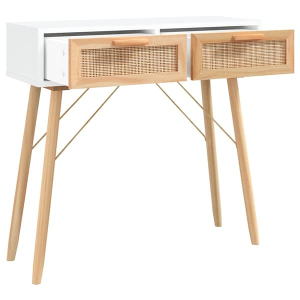 The Living Store konsolbord 80x30x75 cm massivt fyrretræ og naturlig rattan hvid - Sideborde
