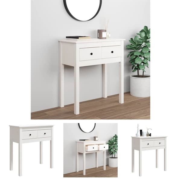 The Living Store konsolbord 70x35x75 cm massivt fyrretræ hvid - Sideborde