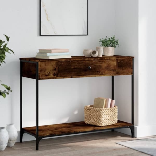 The Living Store Konsolipöytä savutammi 100x34,5x75 cm tekninen puu -  Apupöydät