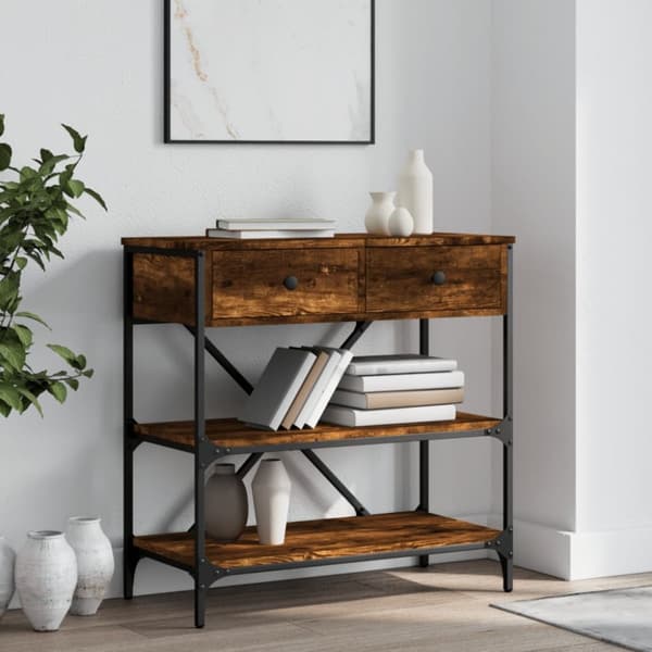 The Living Store konsolbord 75x34,5x75 cm konstrueret træ røget egetræsfarve - Sideborde