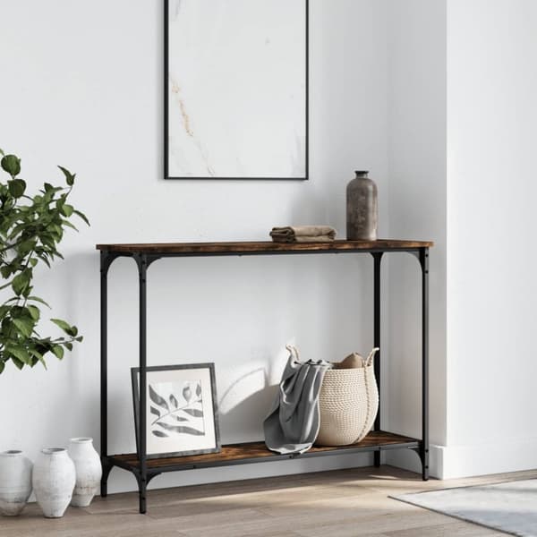 The Living Store Konsolipöytä savutammi 101x30,5x75 cm tekninen puu -  Apupöydät