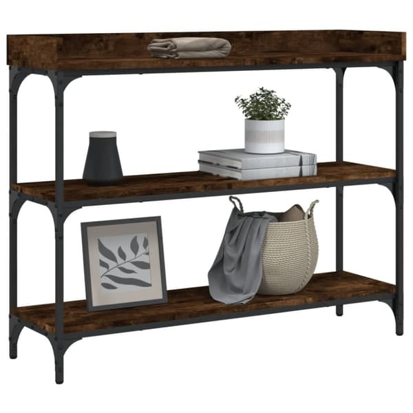 The Living Store konsolbord med hylder 100x30x80 cm røget egetræsfarve -  Sideborde