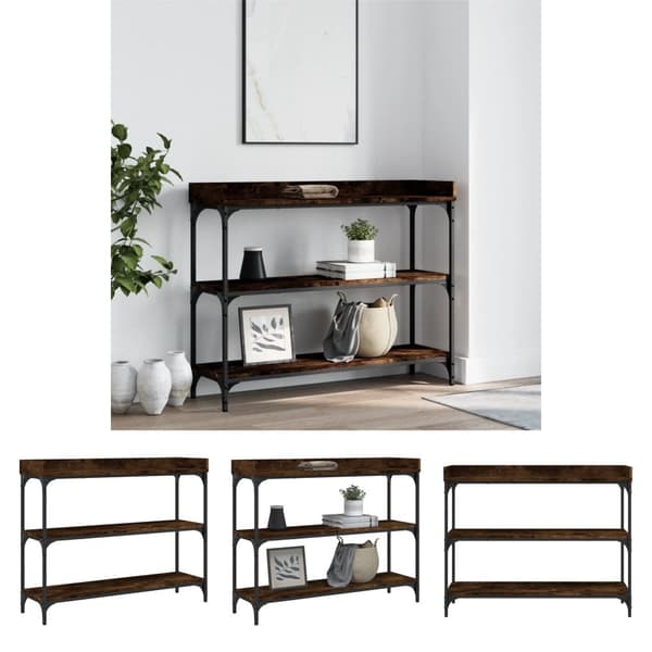 The Living Store Konsolipöytä hyllyillä savutammi 100x30x80 cm -  Apupöydät