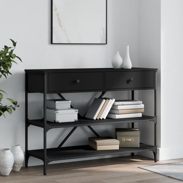The Living Store Konsolbord med lådor och hyllor svart konstruerat trä -  Avlastningsbord