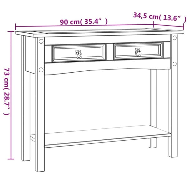Sideborde - Living konsolbord Corona-serien 90x34,5x73 cm mexicansk fyrretræ hvid