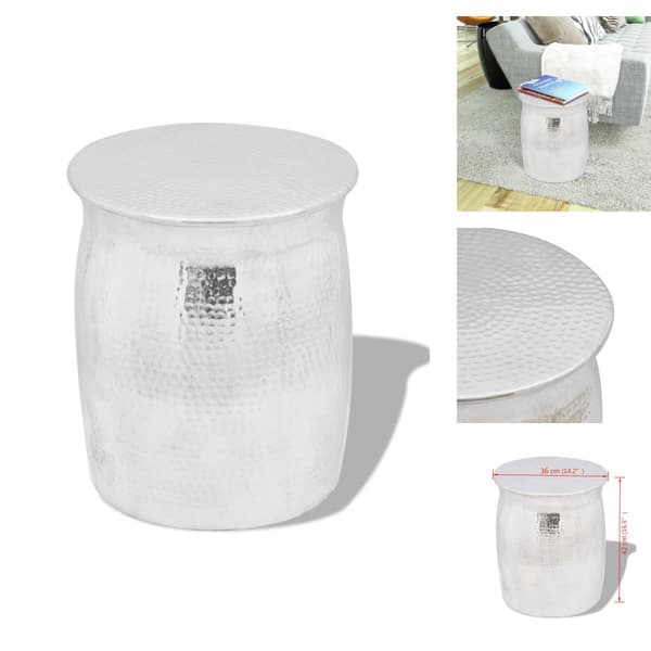 Sideborde - Living taburet/sidebord hamret aluminium sølvfarvet