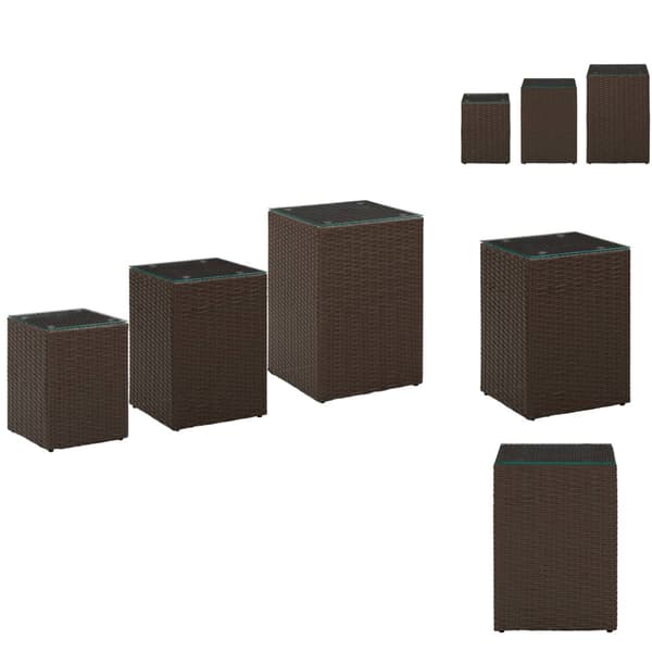 Sideborde - Living sideborde med glastop 3 stk. polyrattan brun
