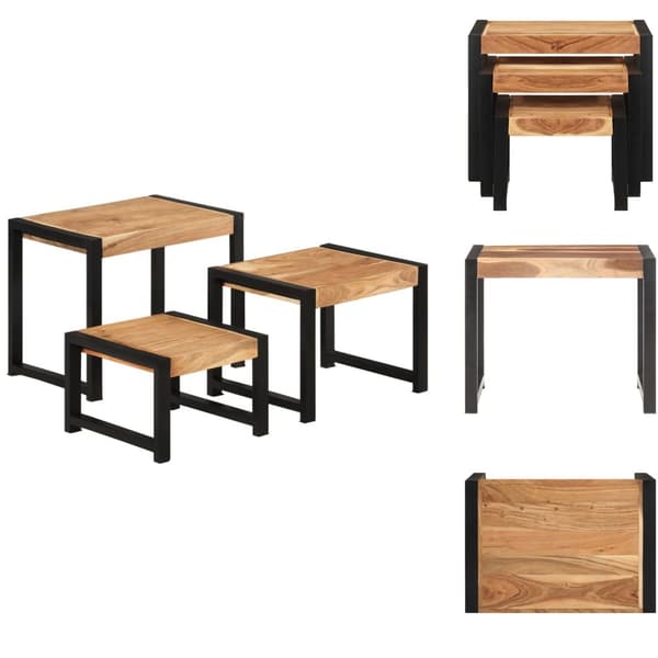 Sideborde - Living indskudsborde 3 dele massivt træ med sheeshamfinish