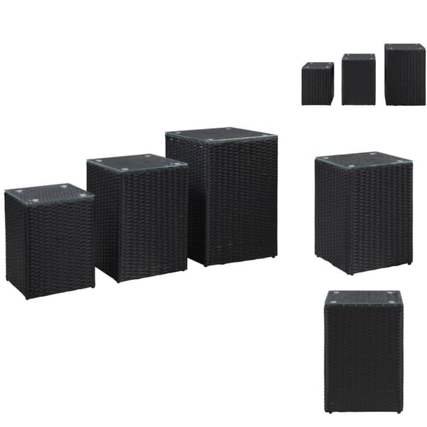 Sideborde - Living sideborde med glastop 3 stk. polyrattan sort