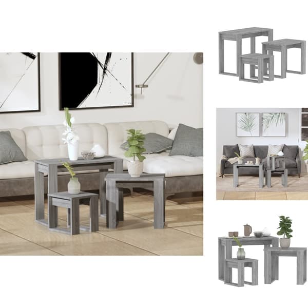Sideborde - Living indskudsborde 3 stk. konstrueret træ grå sonoma-eg