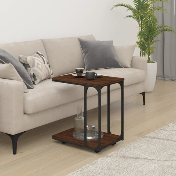Sidebord med hjul 50x35x55,5 cm konstrueret træ brunt egetræ - Sidebord - Sideborde - Home & Living