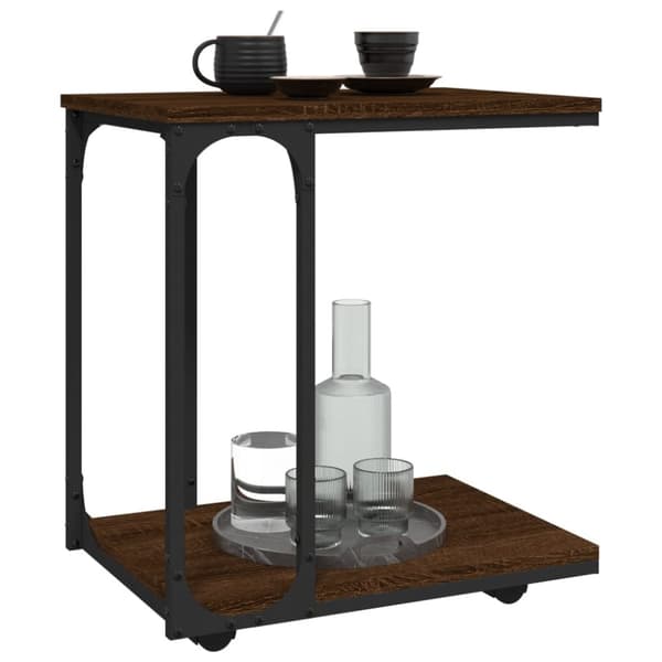 Sidebord med hjul 50x35x55,5 cm konstrueret træ brunt egetræ - Sidebord - Sideborde - Home & Living