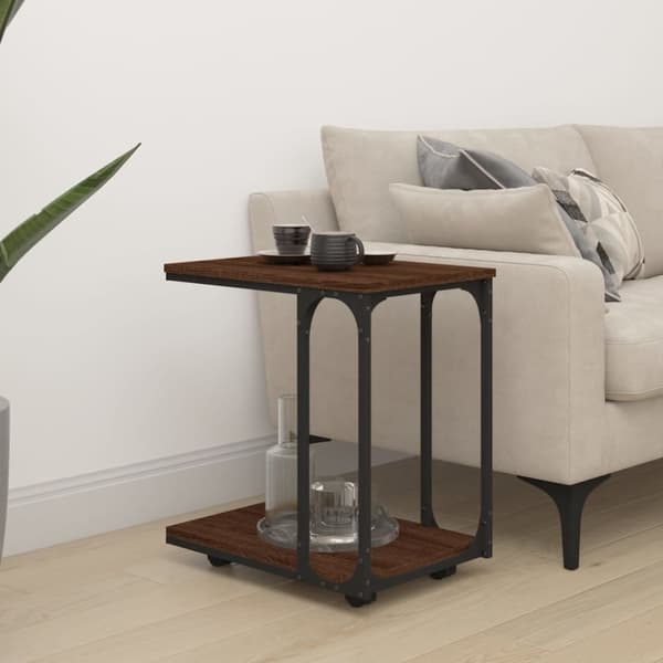 Sidebord med hjul 50x35x55,5 cm konstrueret træ brunt egetræ - Sidebord - Sideborde - Home & Living