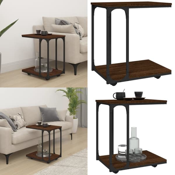 Sidebord med hjul 50x35x55,5 cm konstrueret træ brunt egetræ - Sidebord - Sideborde - Home & Living