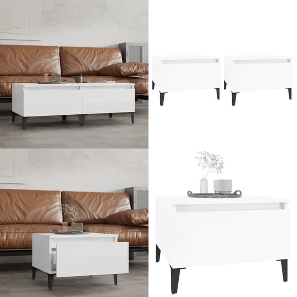 Sideborde 2 stk. 50x46x35 cm konstrueret træ hvid højglans - Sidebord - Sideborde - Home & Living