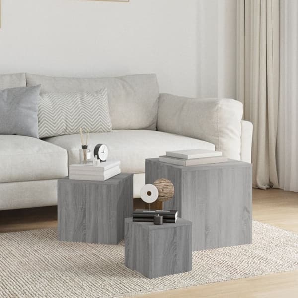 Sivupöydät 3 kpl harmaa Sonoma tekninen puu - Sivupöytä - Sivupöydät - Home & Living