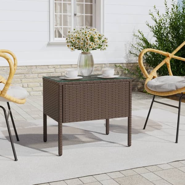 Sidebord 53x37x48 cm polyrattan og hærdet glas brun - Sidebord - Sideborde - Home & Living