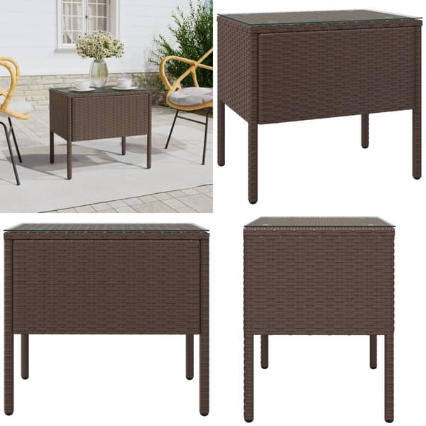 Sidebord 53x37x48 cm polyrattan og hærdet glas brun - Sidebord - Sideborde - Home & Living