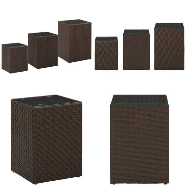 Sideborde med glastop 3 stk. Polyrattan brun - Sidebord - Sideborde - Home & Living