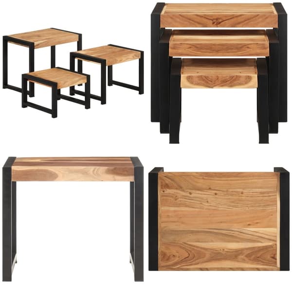 Indskudsborde 3 dele massivt træ med sheeshamfinish - Sidebord - Sideborde - Home & Living