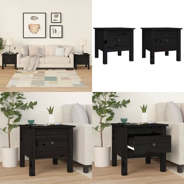 Sideborde 2 stk. 40x40x39 cm massivt fyrretræ sort - Sidebord - Sideborde - Home & Living