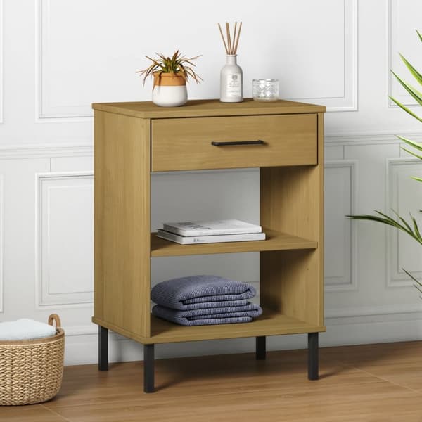 Konsolbord med metalben OSLO massivt fyrretræ brun - Konsolskab - Konsolskabe - Home & Living