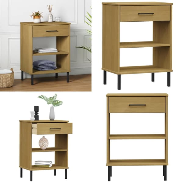 Konsolbord med metalben OSLO massivt fyrretræ brun - Konsolskab - Konsolskabe - Home & Living
