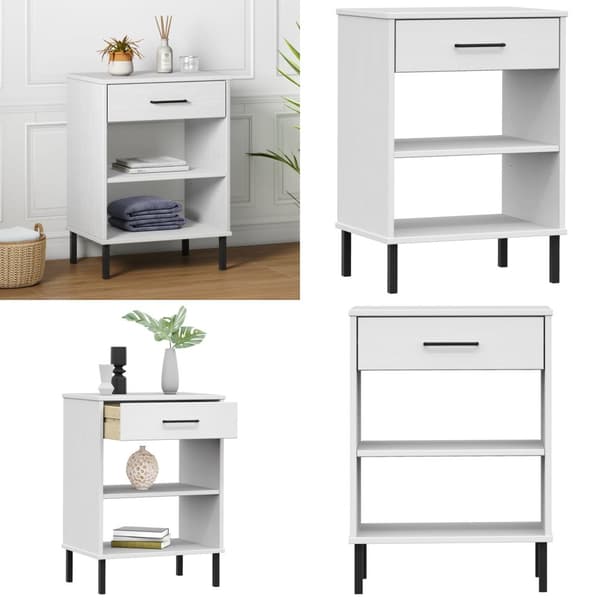 Konsolbord med metalben OSLO massivt fyrretræ hvid - Konsolskab - Konsolskabe - Home & Living
