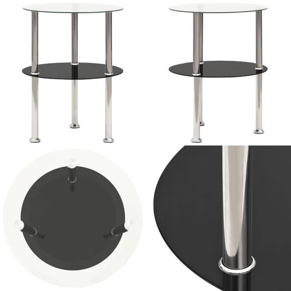 Sidobord med 2 hyllplan genomskinligt & svart 38 cm härdat glas - Sidobord - Sido Bord - Home & Living