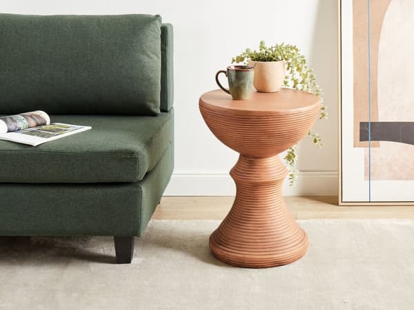 Aksent Sidebord Lyst Tre MgO Glassfiber Treeffekt Rund Form UV Beis Rust Vann Vindbestandig Moderne Utendørs Stue