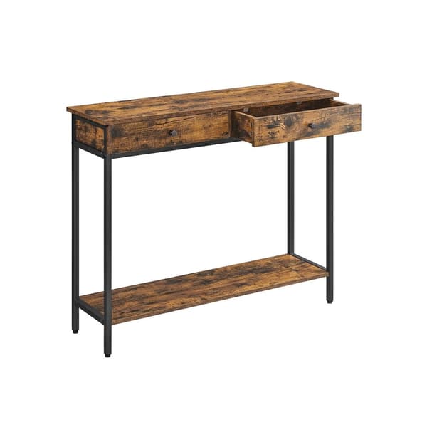 Rootz Vintage Brun Sort Konsolbord - Entrébord - Gangbord - Spånpladestål - 100cm x 30cm x 80cm - Maks. Belastning 20kg - 1 skuffe - 2 hylder