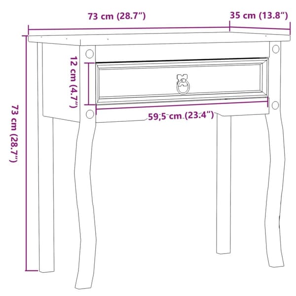 vidaXL konsolbord Corona 73x35x73 cm massivt fyrretræ