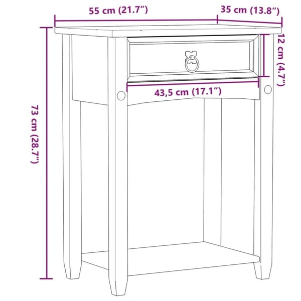 vidaXL Konsolipöytä Corona 55x35x73 cm täysi mänty