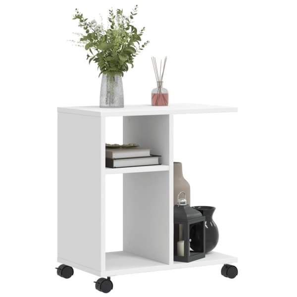vidaXL sidebord med hjul 50x30x55 cm konstrueret træ hvid