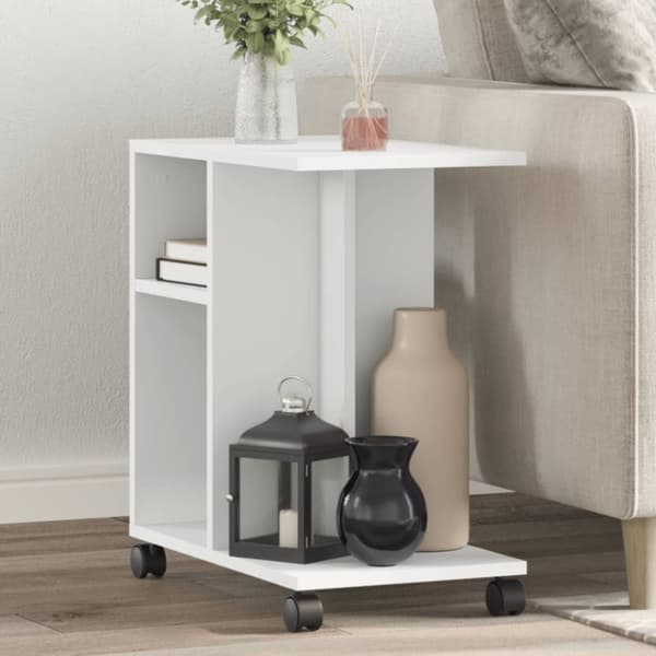 vidaXL sidebord med hjul 50x30x55 cm konstrueret træ hvid
