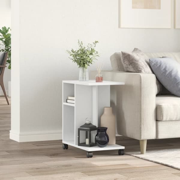 vidaXL sidebord med hjul 50x30x55 cm konstrueret træ hvid